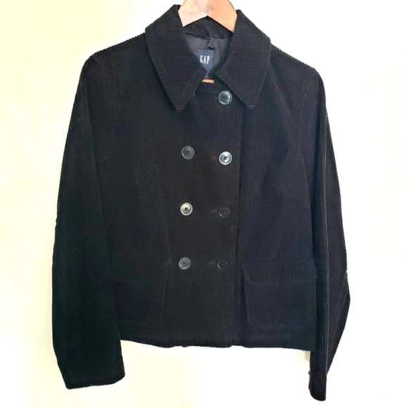 Vintage Gap Blazer Jacket Corduroy Double Breasted Lined Black Womens Medium Y2K - Picture 1 of 11